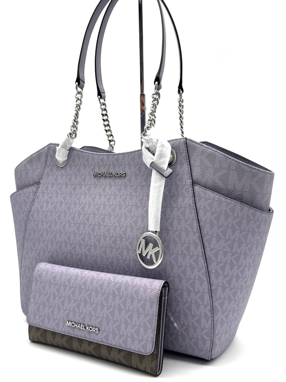 Michael Kors Jet Set Large Signature Logo Shoulder Bag w Matching Trifold Wallet